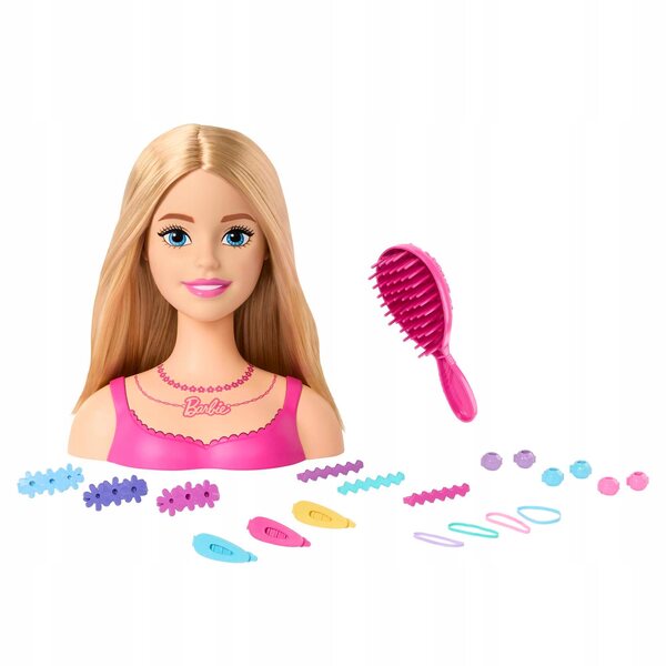 LALKA BARBIE GŁOWA DO STYLIZACJI + 20 akcesoriów do stylizacji włosów HMD88
