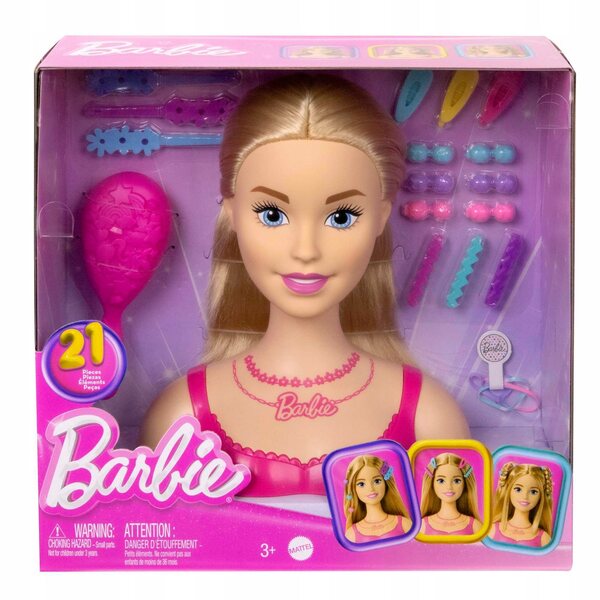 LALKA BARBIE GŁOWA DO STYLIZACJI + 20 akcesoriów do stylizacji włosów HMD88