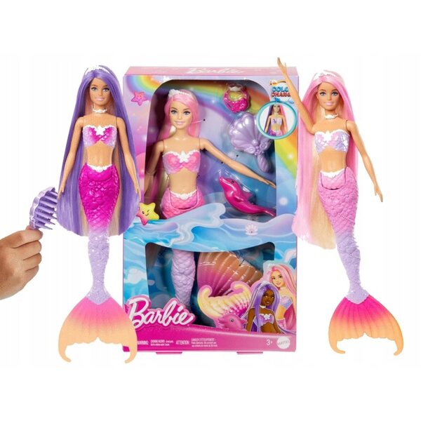 Barbie Malibu Meerjungfrau-Puppe mit langen Haaren und Farbwechsel – Mattel