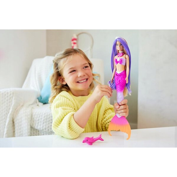 Barbie Malibu Meerjungfrau-Puppe mit langen Haaren und Farbwechsel – Mattel