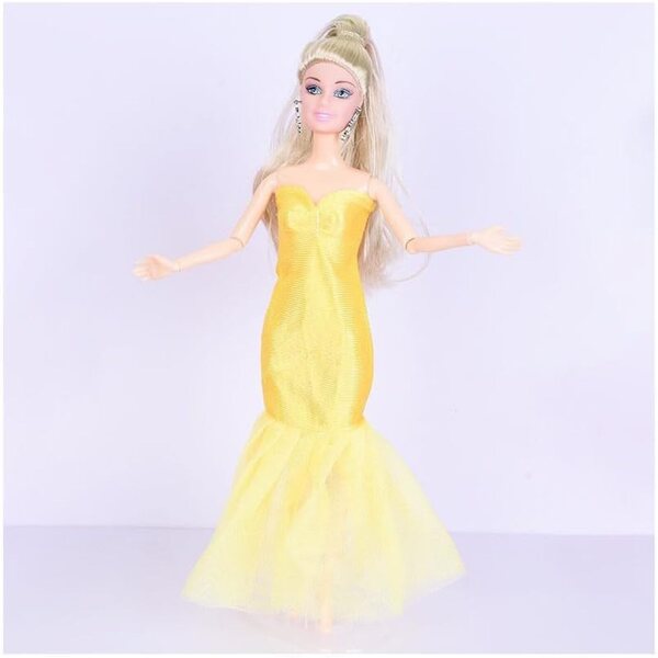 Abito giallo a sirena per bambola 30 cm - vestito sicuro e facile da indossare