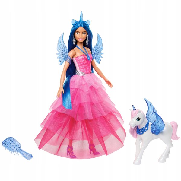 Barbie Sapphire mit geflügeltem Einhorn und Mattel-Accessoires zum 65. Jubiläum
