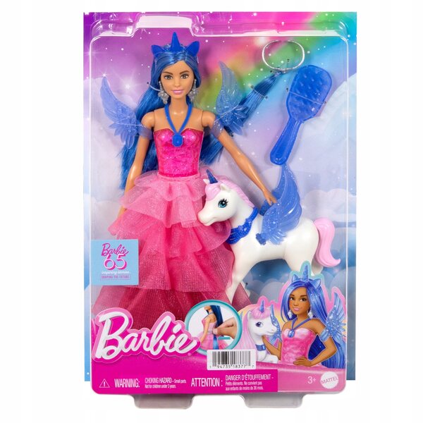 Barbie Sapphire mit geflügeltem Einhorn und Mattel-Accessoires zum 65. Jubiläum