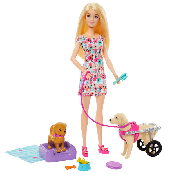 Barbie mit Welpen und Kinderwagen-Set, 10-teilig, für Kinder ab 3 Jahren