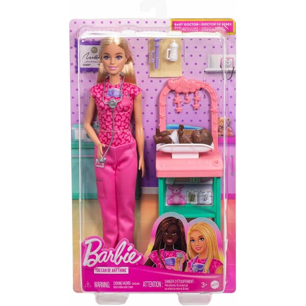 Barbie Pediatra Mattel con Set Accessori e Bambino, Gioco Educativo per Bambini 3+