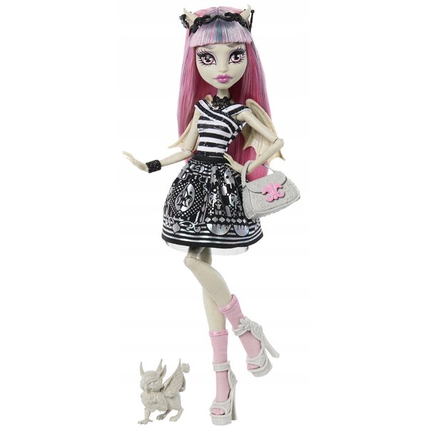 Monster High Rochelle Goyle – Original samlerdukke med tilbehør og Roux