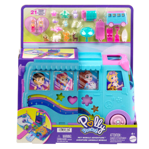 Polly Pocket Van Mega Adventure Travel Set avec 2 poupées et accessoires