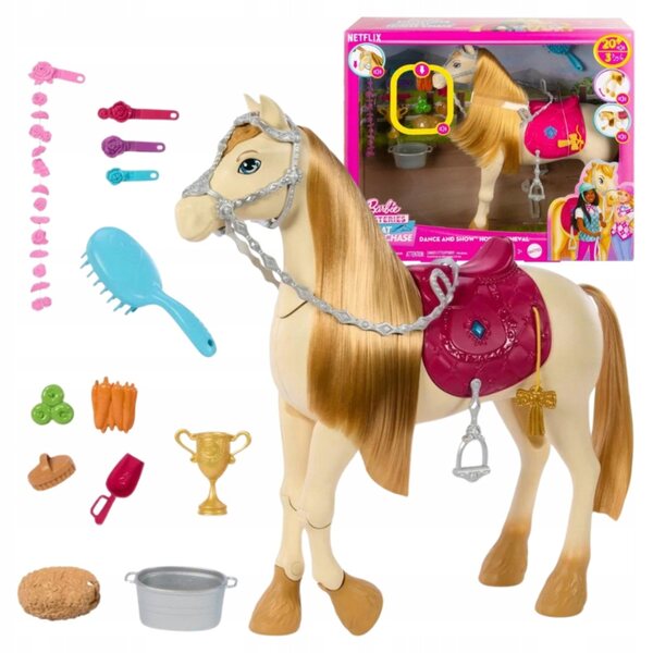Barbie Tańczący koń Interaktywna zabawka z dzwiękami i akcesoriami HXJ42