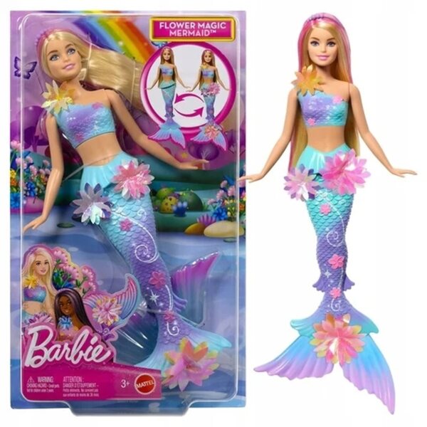 Barbie Dreamtopia Syrenka mit magischen Blumen und Schwanz, der sich öffnen lässt, 29 cm