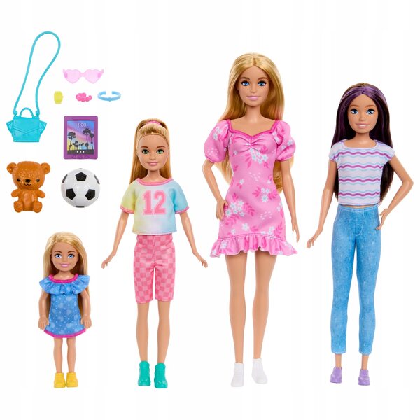 Barbie und Schwestern: Set mit 4 Barbie Skipper Stacie Chelsea-Puppen mit Zubehör