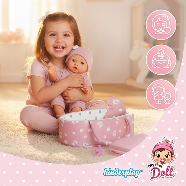 Baby Doll Kinderplay 30 cm con marsupio e accessori - Sicura e morbida
