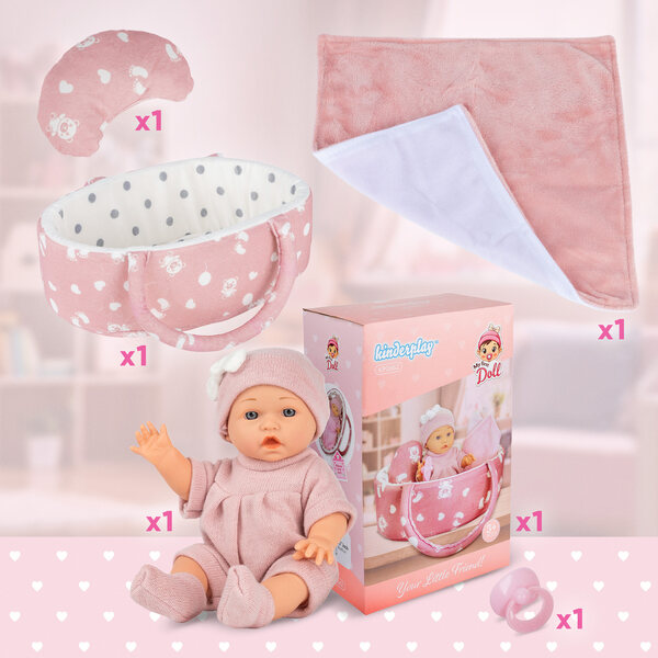 Baby Doll Kinderplay 30 cm con marsupio e accessori - Sicura e morbida