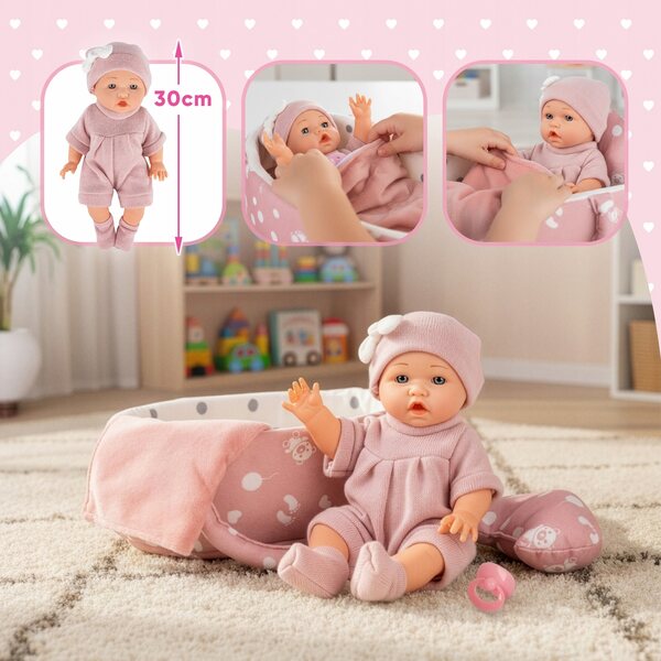 Baby Doll Kinderplay 30 cm con marsupio e accessori - Sicura e morbida