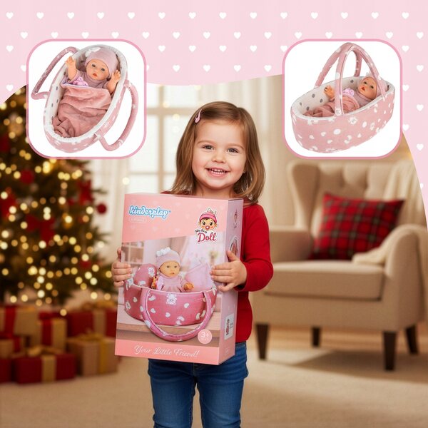 Baby Doll Kinderplay 30 cm con marsupio e accessori - Sicura e morbida
