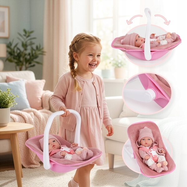Baby Doll Kinderplay 30 cm con Marsupio e Abbigliamento Rosa