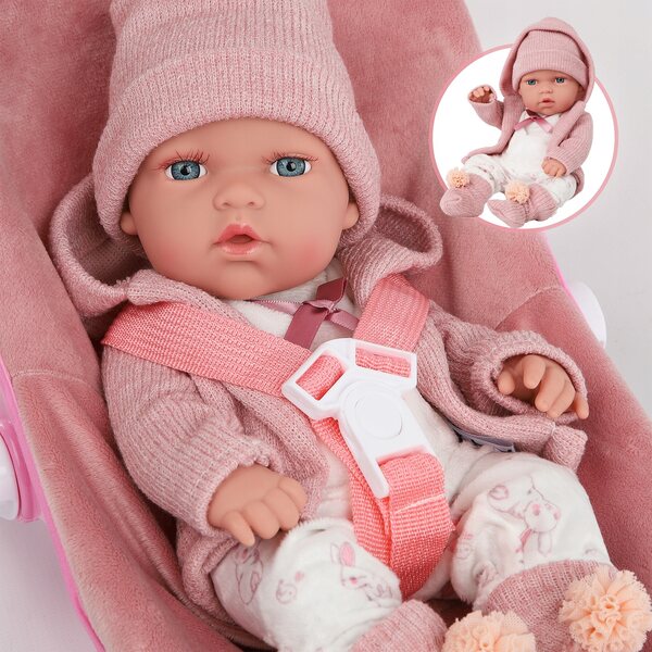 Baby Doll Kinderplay 30 cm con Marsupio e Abbigliamento Rosa