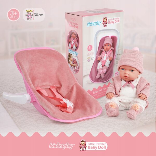 Baby Doll Kinderplay 30 cm con Marsupio e Abbigliamento Rosa