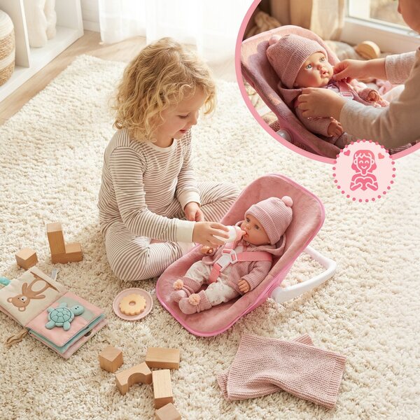 Baby Doll Kinderplay 30 cm con Marsupio e Abbigliamento Rosa