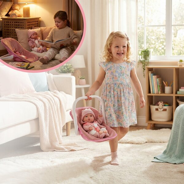 Baby Doll Kinderplay 30 cm con Marsupio e Abbigliamento Rosa