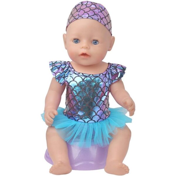 Costume da Bagno da Sirena per Bambola 46 cm con Cuffia - Completo Casual Uteruik