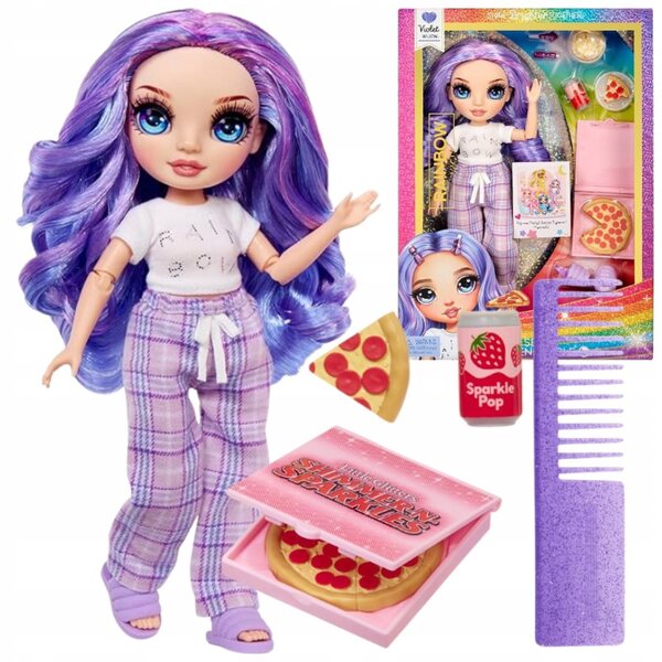 Bambola Rainbow High Violet Willow con pigiama e accessori, 22 cm