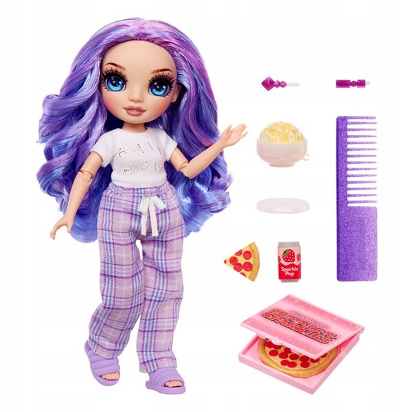 Bambola Rainbow High Violet Willow con pigiama e accessori, 22 cm