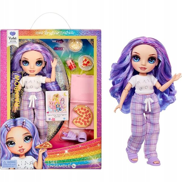 Bambola Rainbow High Violet Willow con pigiama e accessori, 22 cm