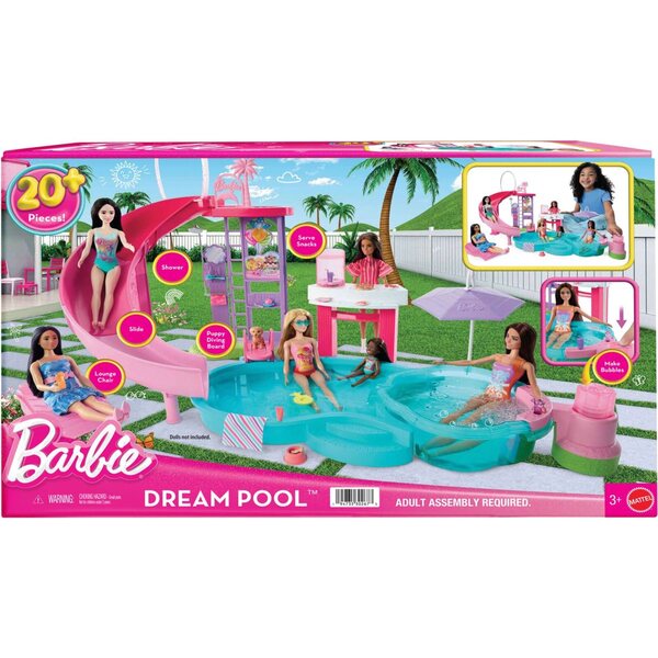 Barbie Dream Pool mit Rutsche, Whirlpool und Zubehör – Spielset für Kinder ab 3 Jahren