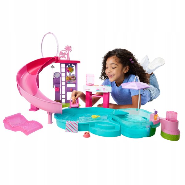 Barbie Dream Pool mit Rutsche, Whirlpool und Zubehör – Spielset für Kinder ab 3 Jahren