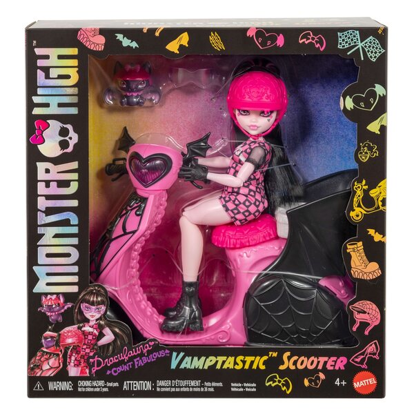Monster High Draculaura avec Wampirystyczny Skuter et accessoires pour enfants à partir de 4 ans