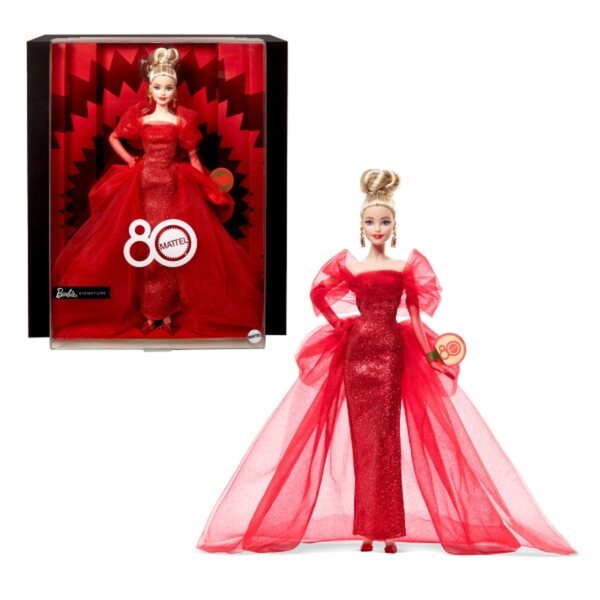 Barbie Mattel 80. Jubiläums-Sammelpuppe im eleganten roten Kleid