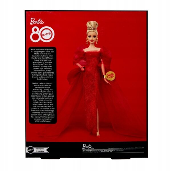 Barbie Mattel 80. Jubiläums-Sammelpuppe im eleganten roten Kleid