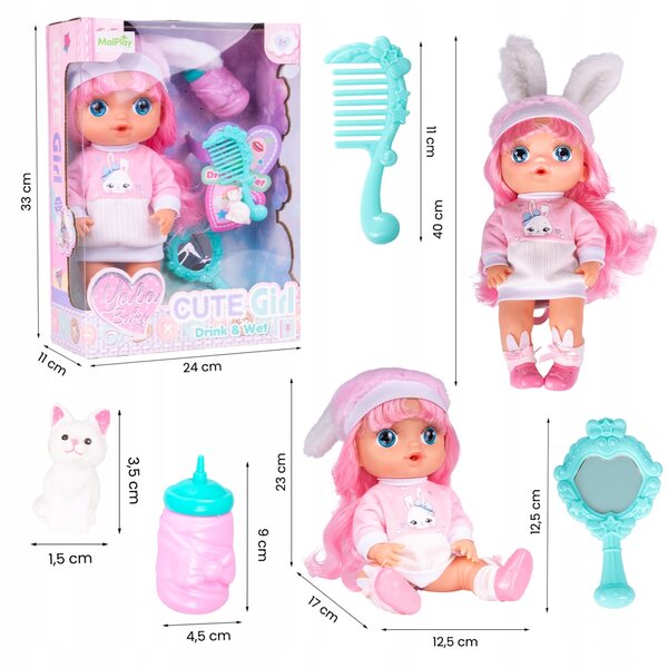 Bambola Bobas 30 cm con Vestiti, Accessori e Gattino MalPlay per Bambine