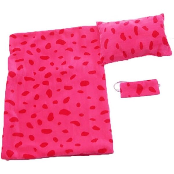 Bettwäsche-Set für 45-cm-Puppen mit Schlafsack, Kissen und Augenmaske, Rot-Rosa