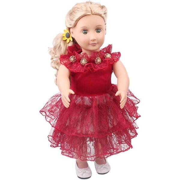 Abito in pizzo rosso 46 cm per bambola americana - vestito casual sicuro e facile da indossare
