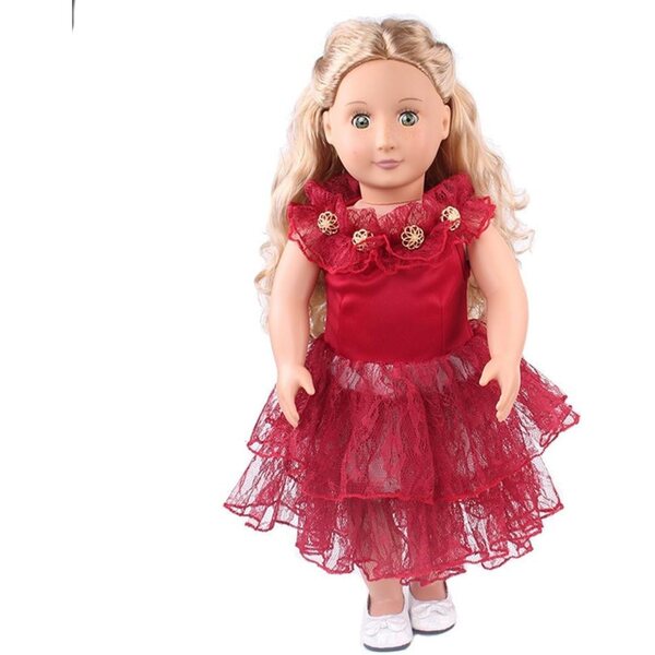 Abito in pizzo rosso 46 cm per bambola americana - vestito casual sicuro e facile da indossare