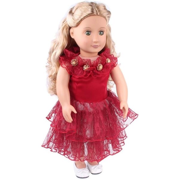 Abito in pizzo rosso 46 cm per bambola americana - vestito casual sicuro e facile da indossare