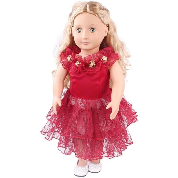 Abito in pizzo rosso 46 cm per bambola americana - vestito casual sicuro e facile da indossare