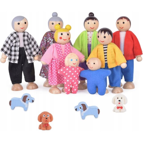 Set 8 Laledfki in Legno Famiglia Miniature per Casa delle Bambole per Bambini