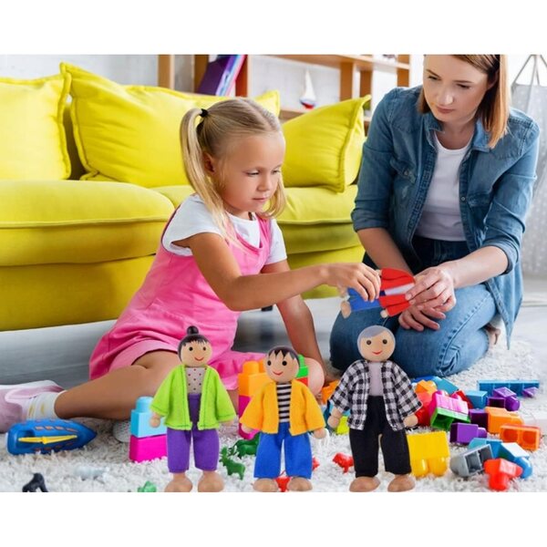 Set 8 Laledfki in Legno Famiglia Miniature per Casa delle Bambole per Bambini
