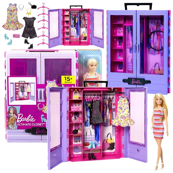 Barbie Ultimate Closet Kleiderschrank mit Puppe, Kleidung und Accessoires für Kinder ab 3 Jahren