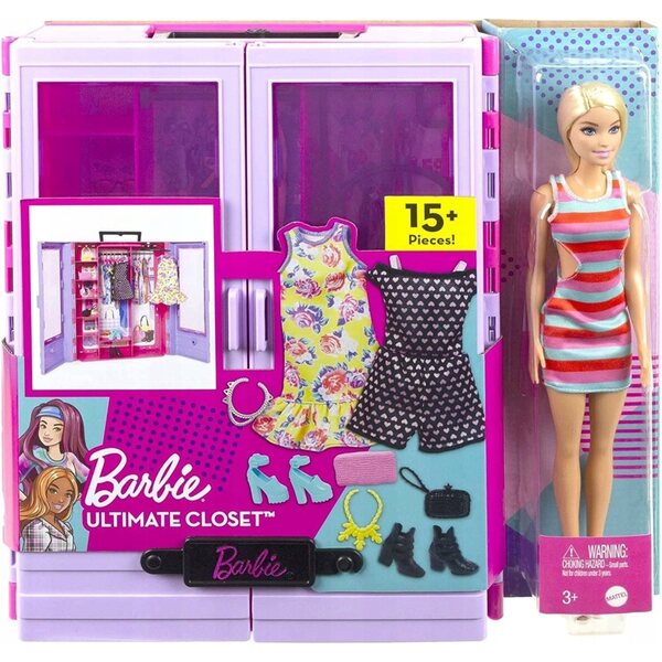 Barbie Ultimate Closet Kleiderschrank mit Puppe, Kleidung und Accessoires für Kinder ab 3 Jahren