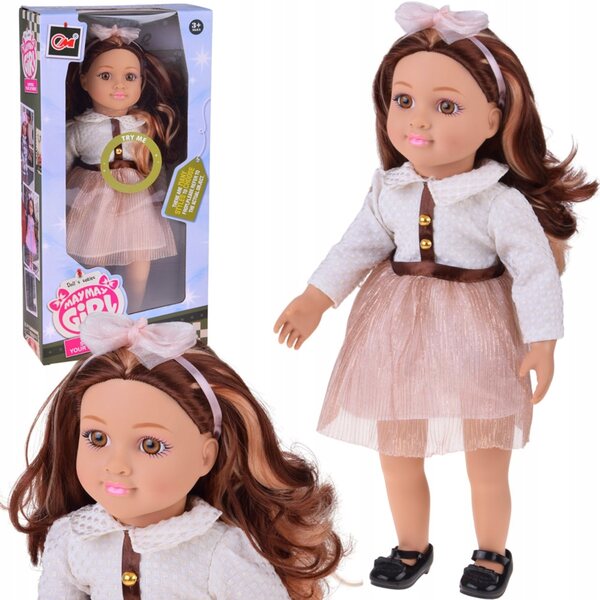 Elegante 48 cm große Puppe mit langen braunen Haaren und raffiniertem Outfit