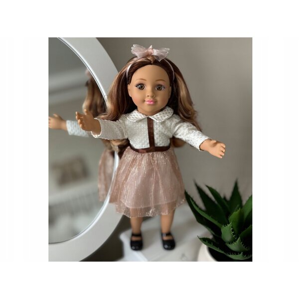 Elegante 48 cm große Puppe mit langen braunen Haaren und raffiniertem Outfit