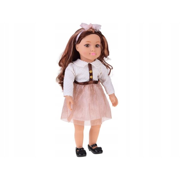 Elegante 48 cm große Puppe mit langen braunen Haaren und raffiniertem Outfit