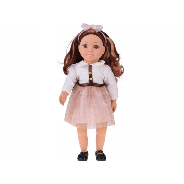 Elegante 48 cm große Puppe mit langen braunen Haaren und raffiniertem Outfit