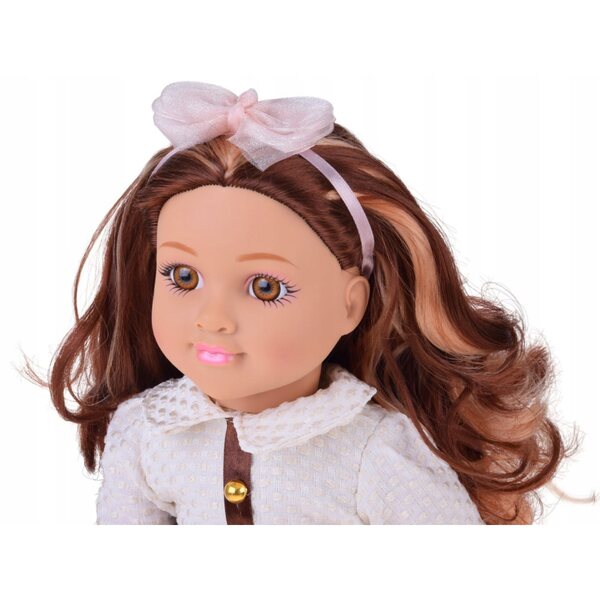 Elegante 48 cm große Puppe mit langen braunen Haaren und raffiniertem Outfit