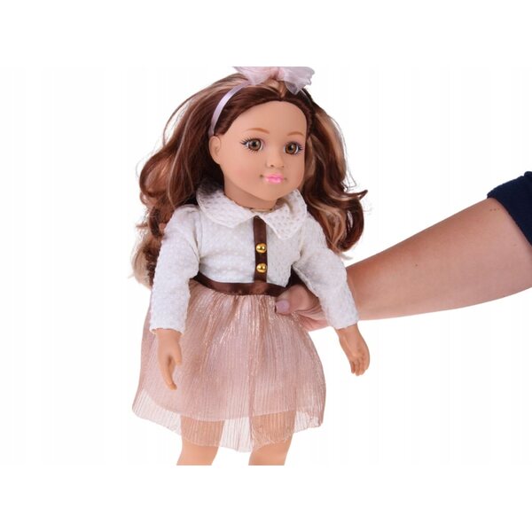 Elegante 48 cm große Puppe mit langen braunen Haaren und raffiniertem Outfit