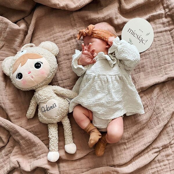 Beiger Metoo-Bär 50 cm mit personalisiertem Namen – weiches Plüschtier für Babys