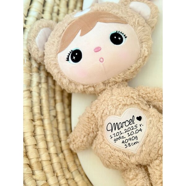 Beiger Metoo-Bär 50 cm mit personalisiertem Namen – weiches Plüschtier für Babys